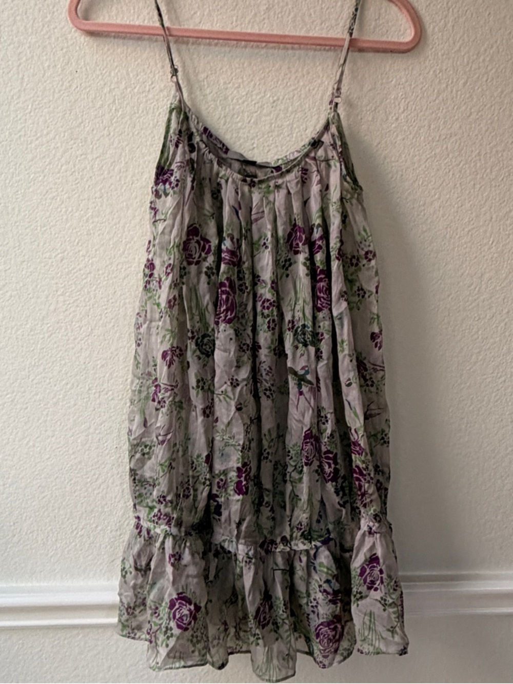 Love 21 100% Silk Floral Tunic Top Cami Flowy Babydoll Lightweight Cottagecore S